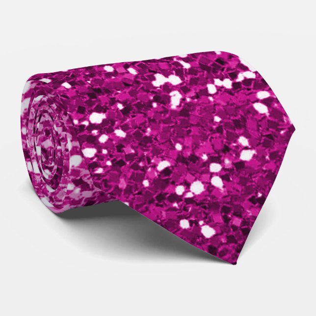 Fuchsia Pink Ombre Glitter Glam Neck Tie  (Rolled)