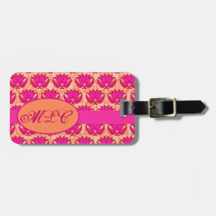 Fuchsia Pink Orange Art Nouveau Damask Monogram Luggage Tag