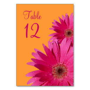 Fuchsia Pink Orange Gerbera Daisy Wedding Table Number