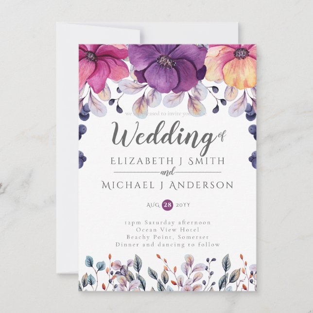 Fuchsia Pink Orange Ginger Wedding Invites Budget (Front)