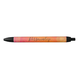 Fuchsia Pink Orange & Gold Indian Mandala Glam Blue Ink Pen
