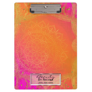 Fuchsia Pink Orange & Gold Indian Mandala Glam Clipboard