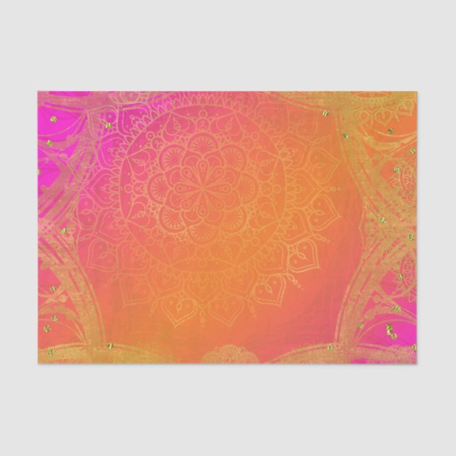 Fuchsia Pink Orange & Gold Indian Mandala Glam Tissue Paper (Front)