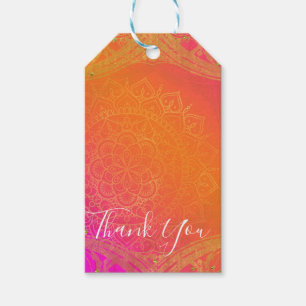 Fuchsia Pink Orange & Gold Indian Mandala Party Gift Tags