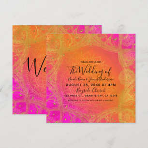 Fuchsia Pink Orange Gold Indian Mandala Wedding Invitation