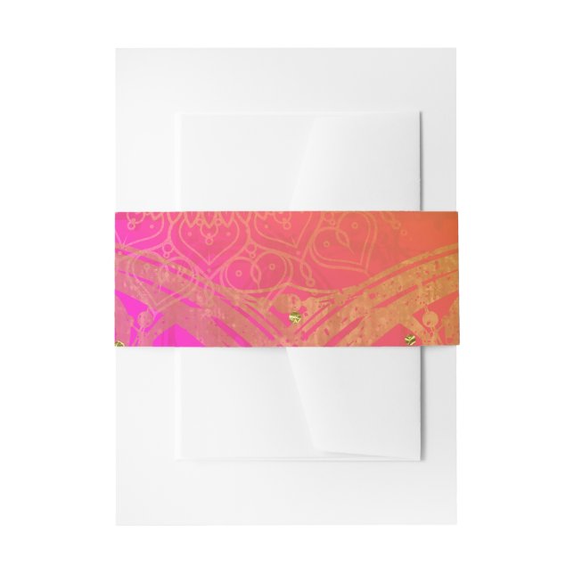 Fuchsia Pink Orange Gold Indian Mandala Wedding Invitation Belly Band (Front Example)