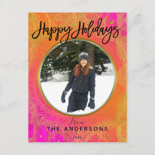 Fuchsia Pink Orange & Gold Mandala Holiday Photo