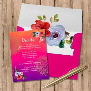 Fuchsia Pink Orange Purple Bright and Bold Floral Enclosure Card