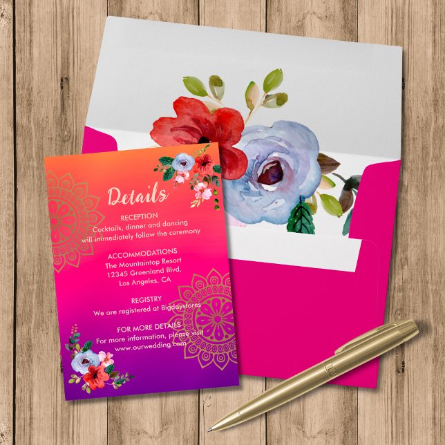 Fuchsia Pink Orange Purple Bright and Bold Floral Enclosure Card (Creator Uploaded)
