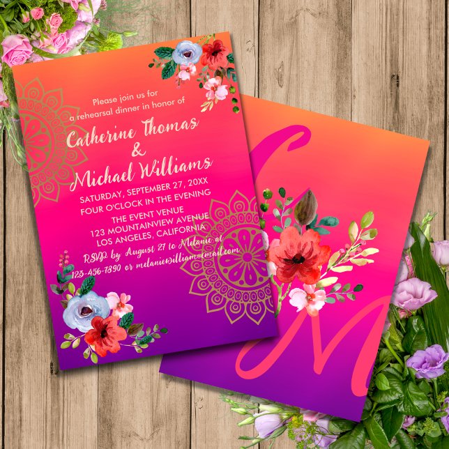 Fuchsia Pink Orange Purple Bright and Bold Floral  Invitation (Creator Uploaded)