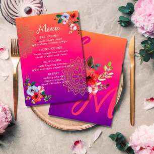 Fuchsia Pink Orange Purple Bright and Bold Floral Menu