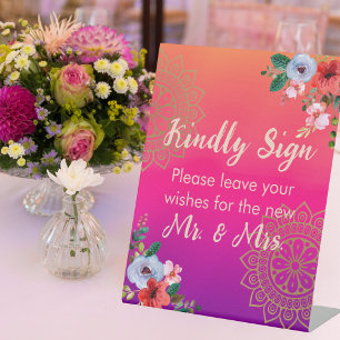 Fuchsia Pink Orange Purple Bright and Bold Floral  Pedestal Sign