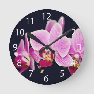 Fuchsia Pink Orchid Round Clock