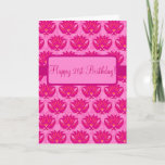 Fuchsia Pink Parisian Damask Happy 21st Birthday Card<br><div class="desc">This sophisticated and trendy Parisian Damask "Happy 21st Birthday" greeting card can be completely customised. You can wish "happy 21st birthday" or change the message in the pink area on the front. The words of the sentiment message inside is also customisable so that you can write your own words or...</div>