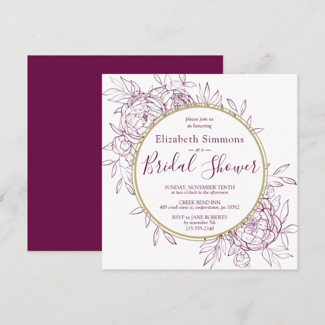 Fuchsia Pink Peony Modern Toile Bridal Shower Invitation (Front/Back)