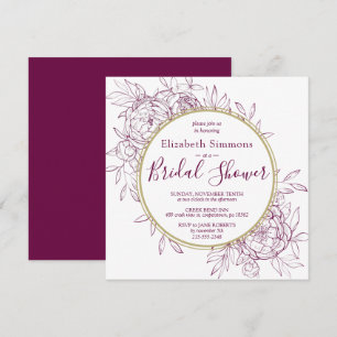 Fuchsia Pink Peony Modern Toile Bridal Shower Invitation