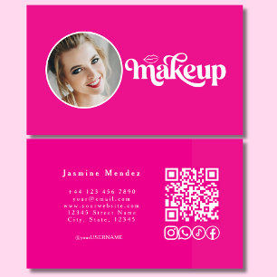 Fuchsia Pink Photo MUA QR Code Social Icons  Business Card