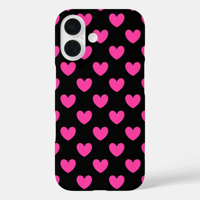 Fuchsia pink polka hearts on black Case-Mate iPhon iPhone Case (Back)