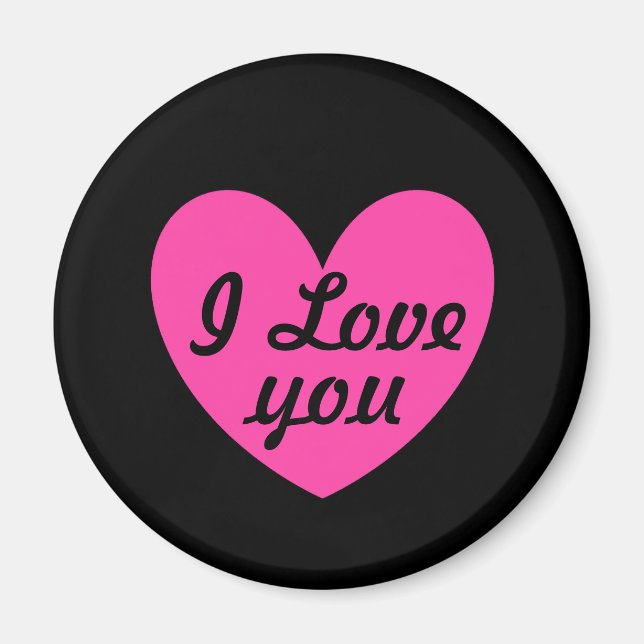 Fuchsia pink polka hearts on black magnet (Front)