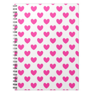 Fuchsia pink polka hearts on white notebook