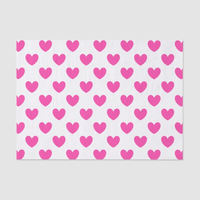 Fuchsia pink polka hearts on white tissue paper (Front)