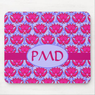 Fuchsia Pink Purple Art Nouveau Damask Monogram Mouse Mat