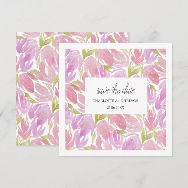 Fuchsia Pink Purple Watercolor Flowers Pattern (Front/Back)