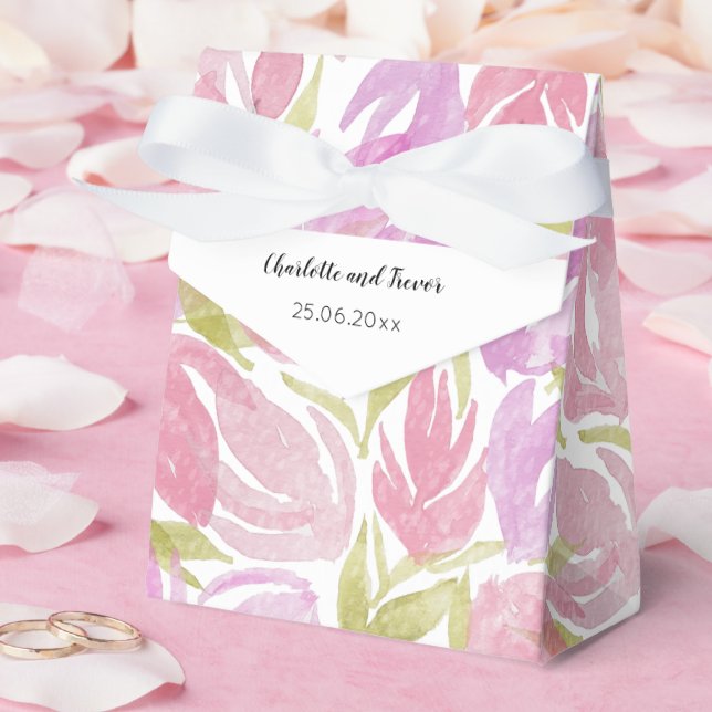 Fuchsia Pink Purple Watercolor Flowers Pattern Favour Box (Wedding)