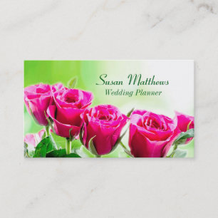 Fuchsia Pink Roses on a Light Green Background Business Card