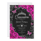 Fuchsia Pink Silver Black Quinceanera
