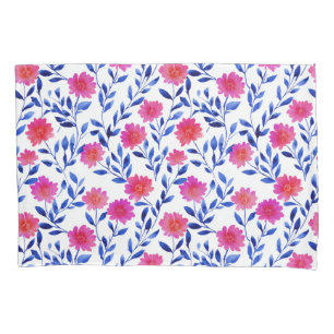 Fuchsia Pink Spring Blossoms Watercolor Floral Pillowcase