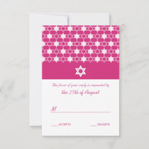 Fuchsia Pink Stars Of David Bat Mitzvah RSVP Card