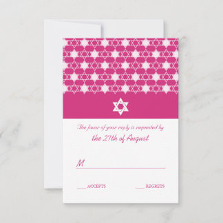 Fuchsia Pink Stars Of David Bat Mitzvah RSVP Card