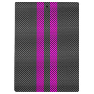 Fuchsia Pink Stripes in Carbon Fiber Style Clipboard