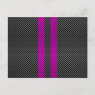 Fuchsia Pink Stripes in Carbon Fibre Style Postcard