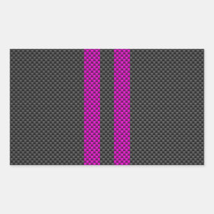 Fuchsia Pink Stripes in Carbon Fibre Style Rectangular Sticker