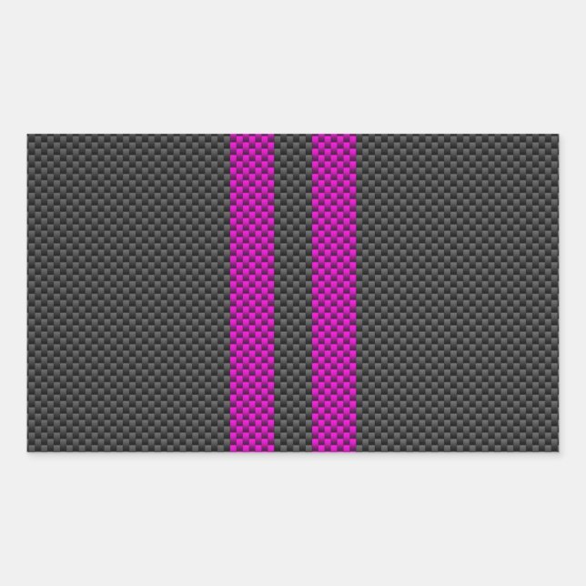 Fuchsia Pink Stripes in Carbon Fibre Style Rectangular Sticker (Front)
