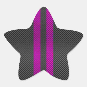 Fuchsia Pink Stripes in Carbon Fibre Style Star Sticker