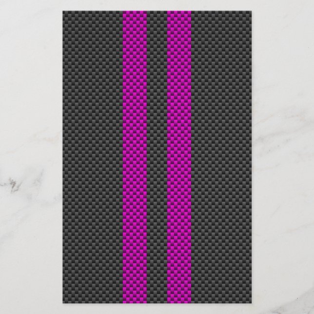 Fuchsia Pink Stripes in Carbon Fibre Style Stationery (Front)