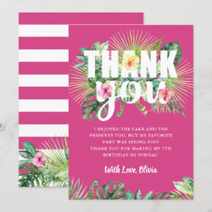 Fuchsia Pink Tropical Greenery Floral Birthday Thank You Card