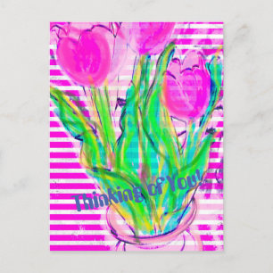 Fuchsia Pink Tulips in a Vase Multimedia  Postcard