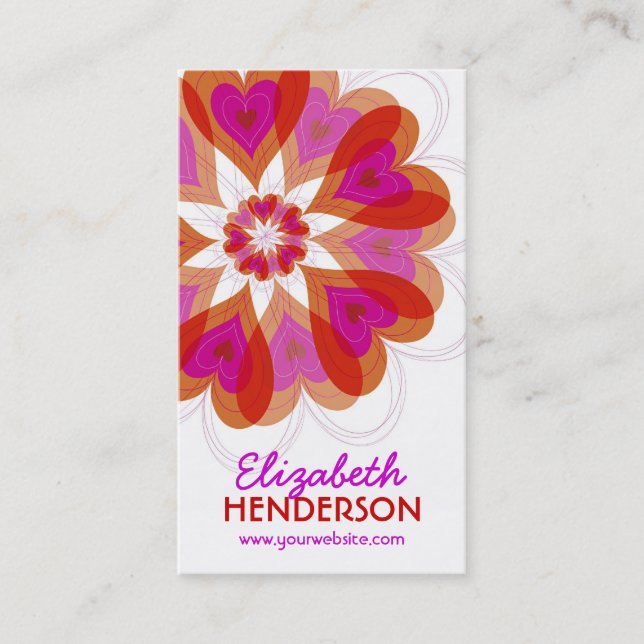 Fuchsia Pink Valentine Flower Love Hearts Modern Business Card (Front)