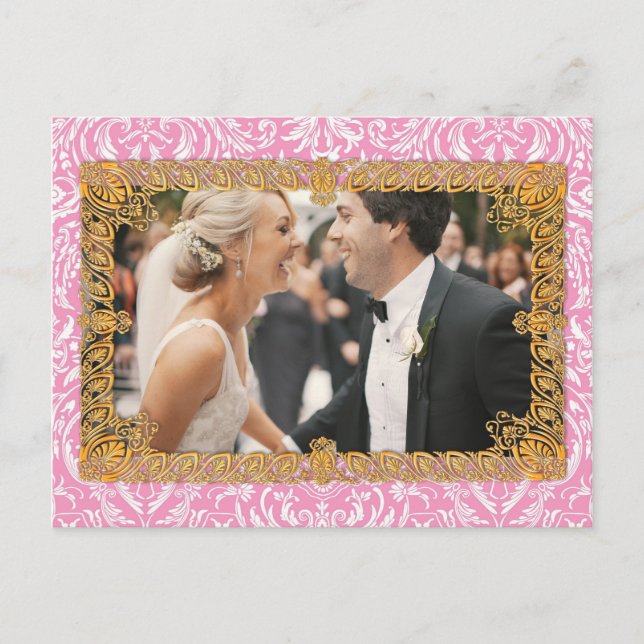 Fuchsia Pink Victorian Vintage Damask Frame Postcard (Front)