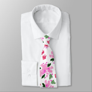 Fuchsia Pink Watercolor Floral Garden Neck Tie
