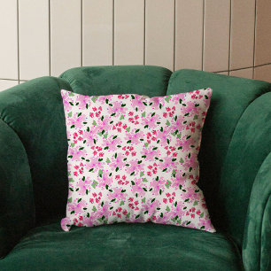 Fuchsia Pink Watercolor Floral Garden Throw Pillow