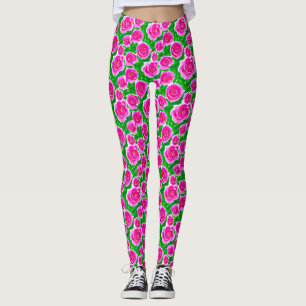Fuchsia Pink Watercolor Roses Leggings