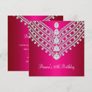 Fuchsia Pink White Diamond Jewel 30th Birthday Invitation
