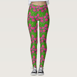 Fuchsia Pink Wildflowers in a Field Leggings