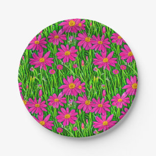 Fuchsia Pink Wildflowers in a Field    Paper Plate