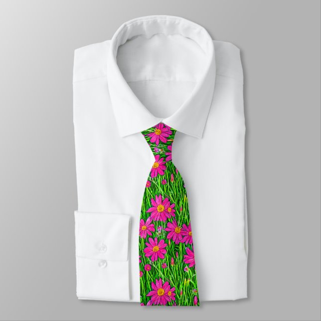Fuchsia Pink Wildflowers in a Field   Tie (Tied)
